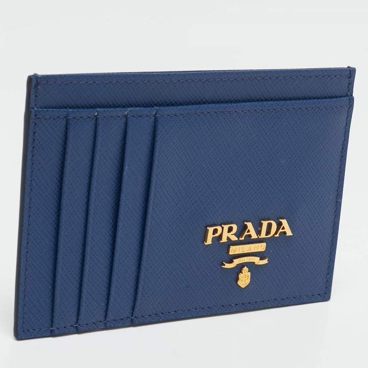 Pre Owned Prada Navy Blue Saffiano Metal Leather Logo Card Holder