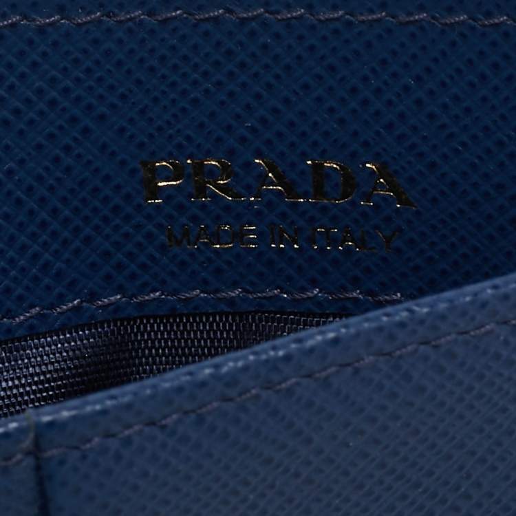 Pre Owned Prada Navy Blue Saffiano Metal Leather Logo Card Holder