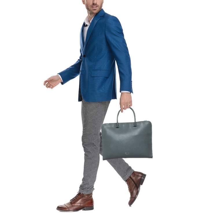 Pre Owned Prada Grey Saffiano Leather Slim Briefcase