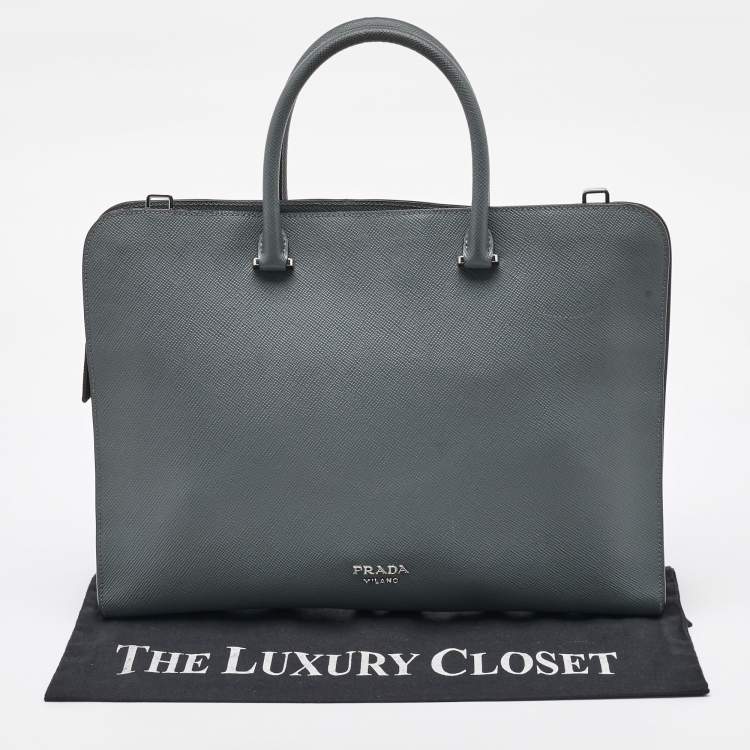 Pre Owned Prada Grey Saffiano Leather Slim Briefcase