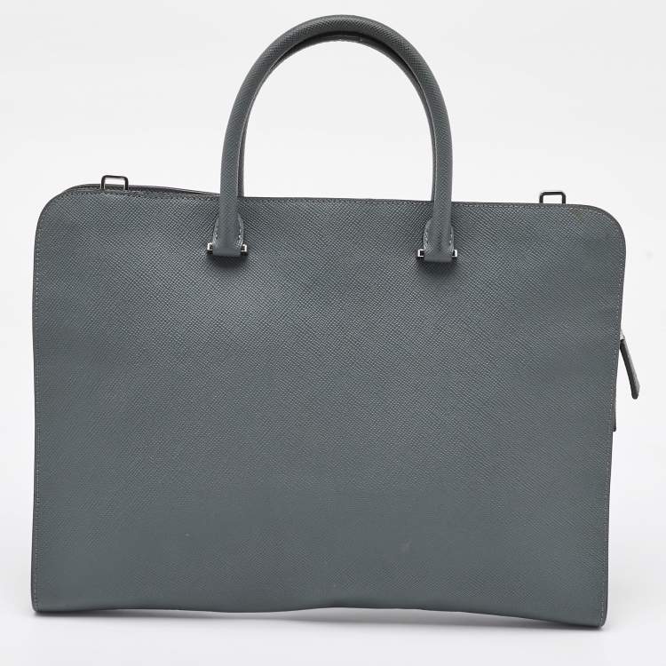 Pre Owned Prada Grey Saffiano Leather Slim Briefcase