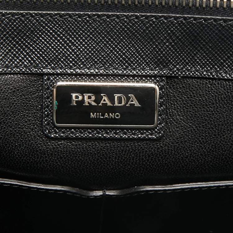 Pre Owned Prada Black Saffiano Lux Leather Double Zip Briefcase