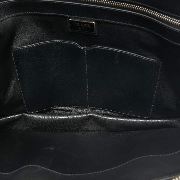Pre Owned Prada Black Saffiano Lux Leather Double Zip Briefcase