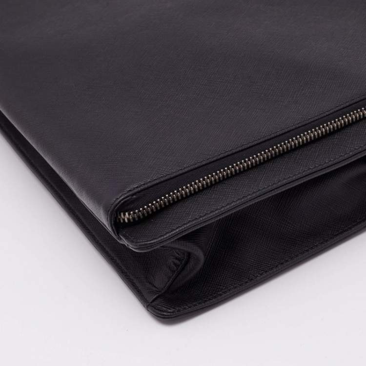 Pre Owned Prada Black Saffiano Lux Leather Double Zip Briefcase