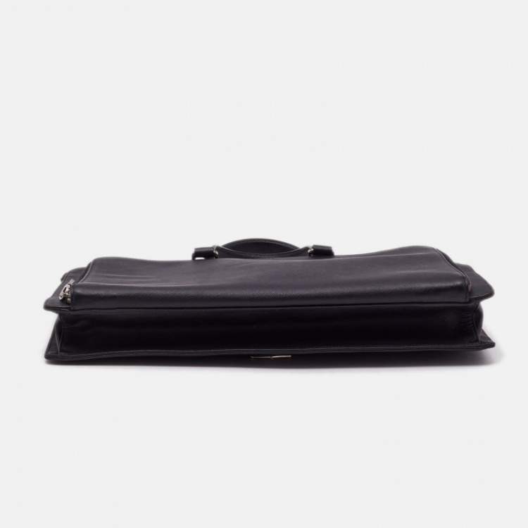 Pre Owned Prada Black Saffiano Lux Leather Double Zip Briefcase