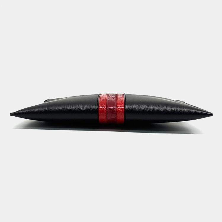 Pre Owned Prada Black Red Leather Saffiano Clutch Bag