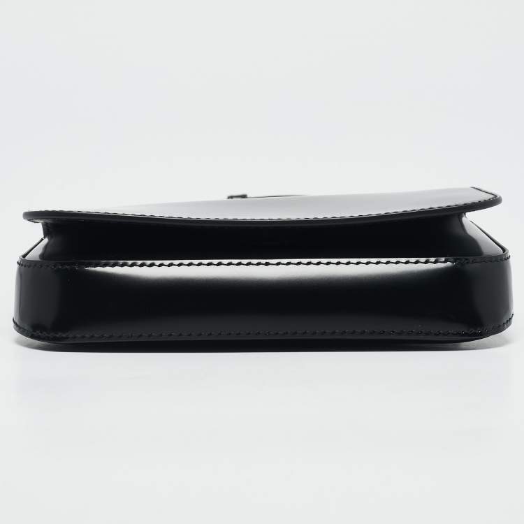 Pre Owned Prada Black Brushed Leather Flap Crossbody Bag
