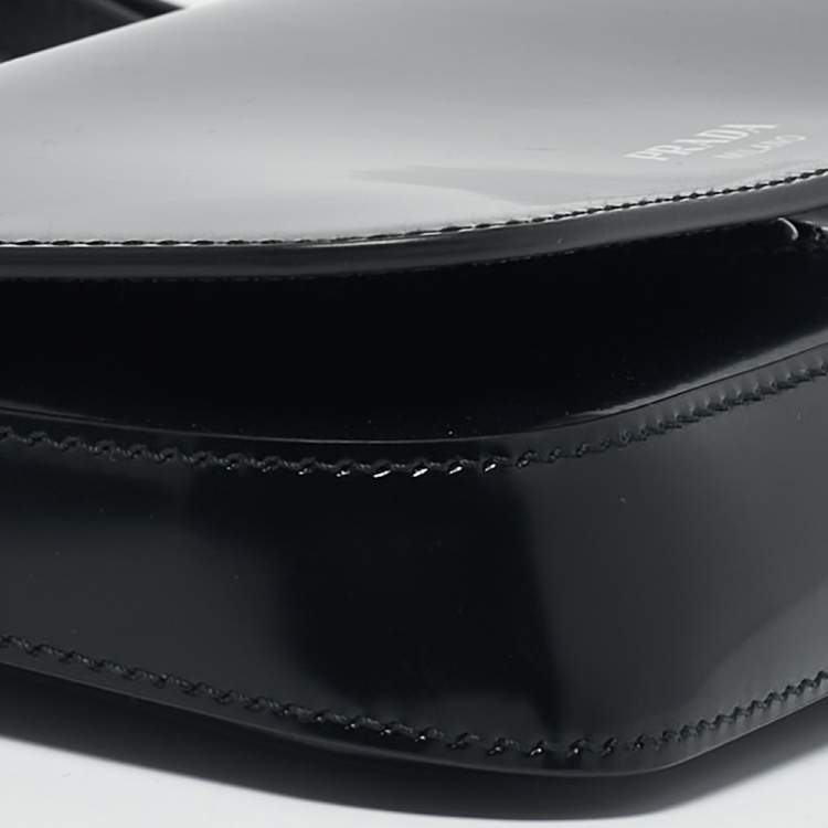 Pre Owned Prada Black Brushed Leather Flap Crossbody Bag
