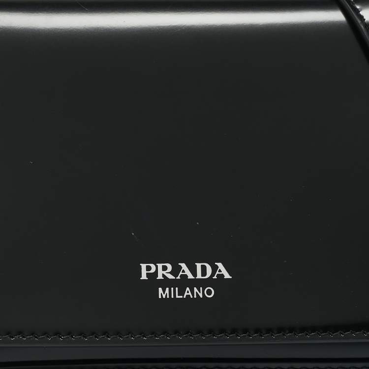 Pre Owned Prada Black Brushed Leather Flap Crossbody Bag