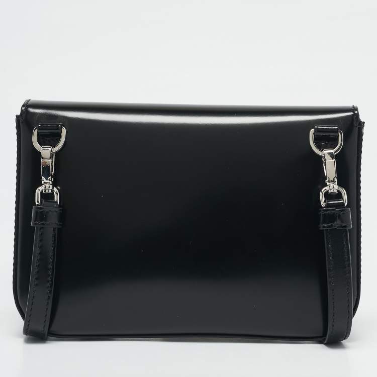 Pre Owned Prada Black Brushed Leather Flap Crossbody Bag