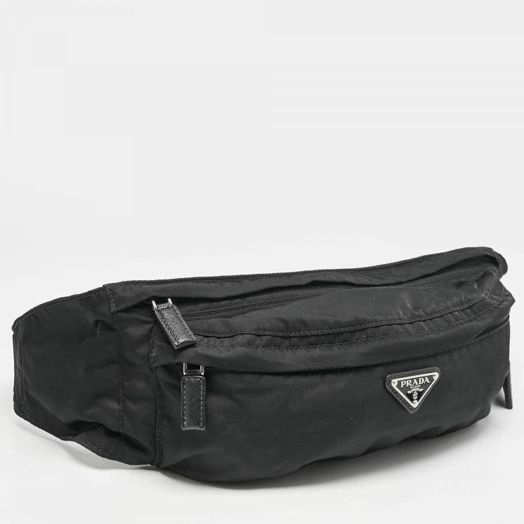 Pre Owned Prada Black Nylon Double Zip Belt Bag