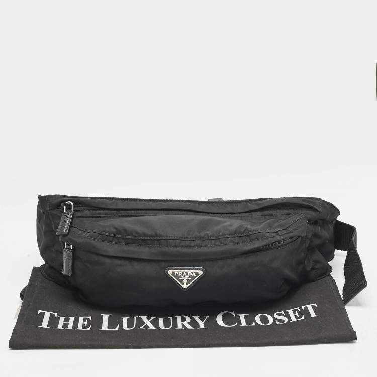 Pre Owned Prada Black Nylon Double Zip Belt Bag