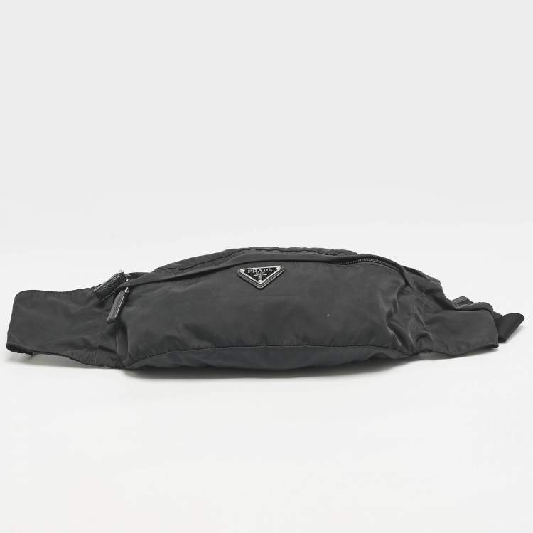 Pre Owned Prada Black Nylon Double Zip Belt Bag