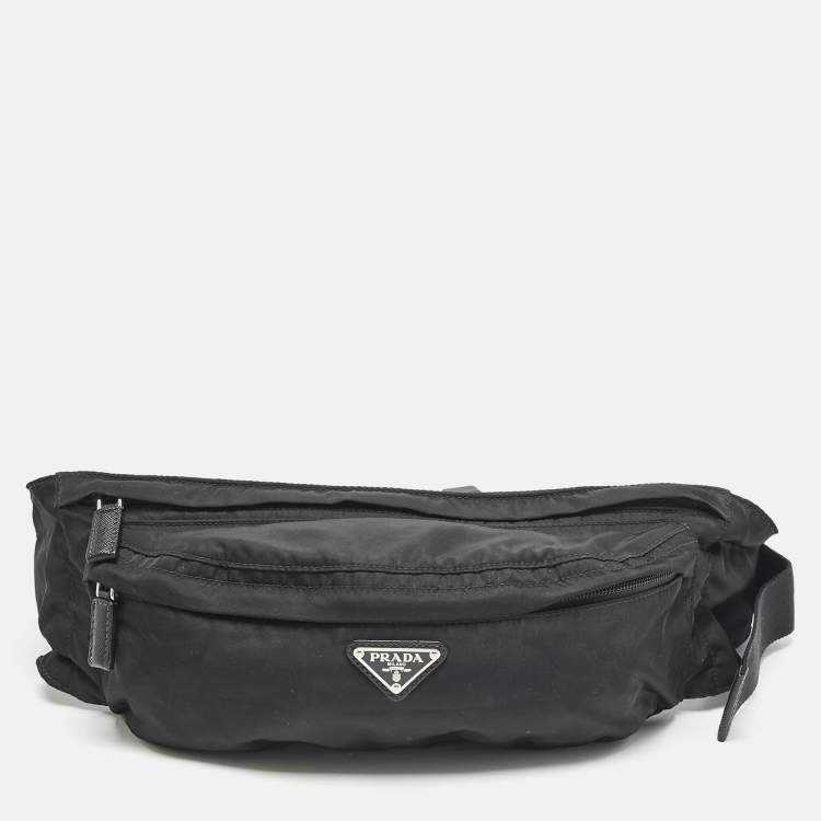 Pre Owned Prada Black Nylon Double Zip Belt Bag