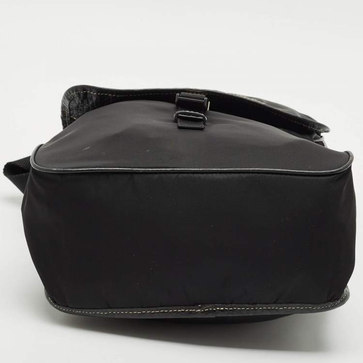 Pre Owned Prada Black Leather and Nylon Pocket Flap Messenger Bag