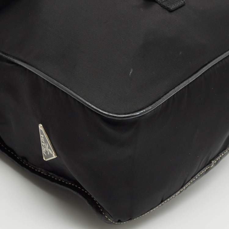 Pre Owned Prada Black Leather and Nylon Pocket Flap Messenger Bag
