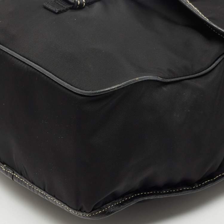 Pre Owned Prada Black Leather and Nylon Pocket Flap Messenger Bag
