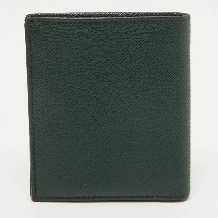Pre Owned Prada Dark Green Saffiano Metal Leather Logo Bifold Wallet