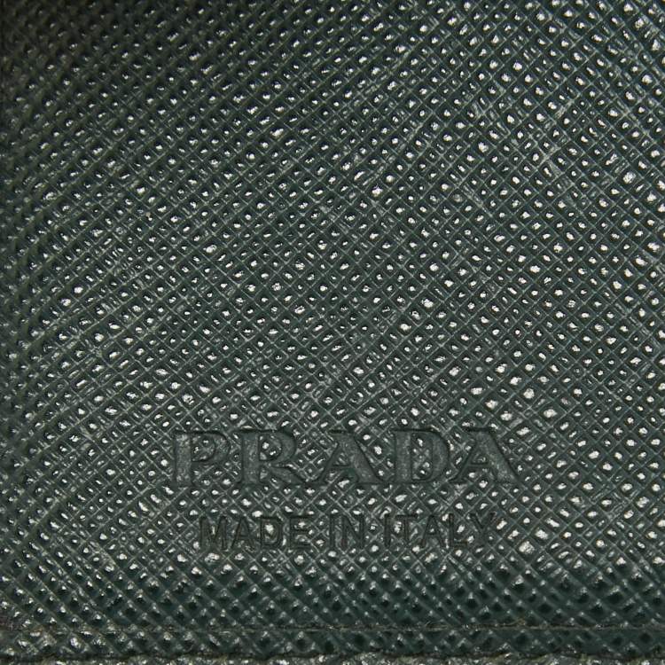 Pre Owned Prada Dark Green Saffiano Metal Leather Logo Bifold Wallet