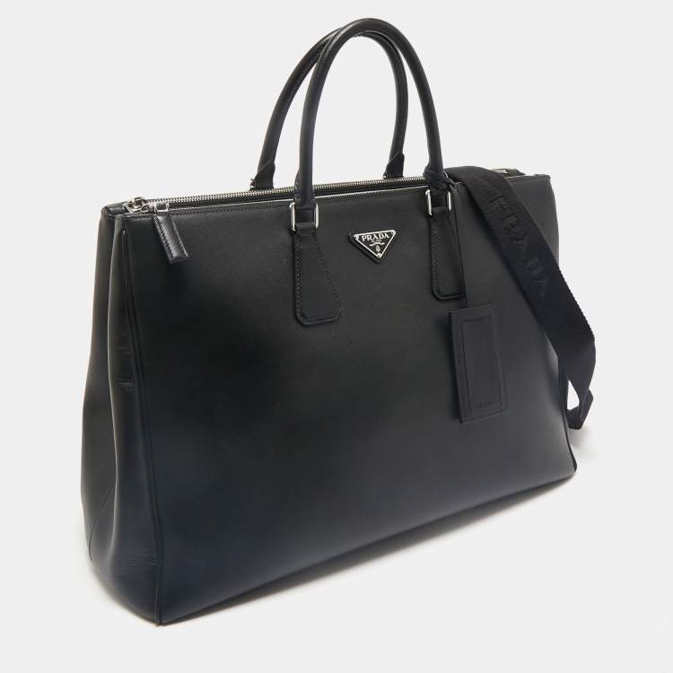 Pre Owned Prada Black Saffiano Lux Leather Galleria Tote