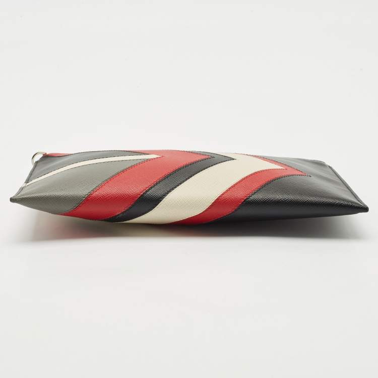 Pre Owned Prada Tricolor Leather Zip Flat Pouch