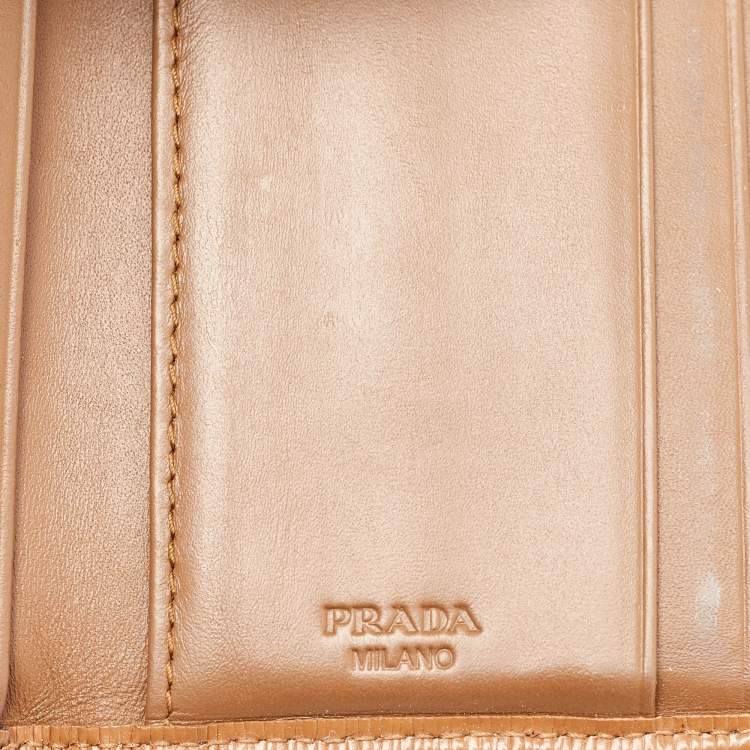 Pre Owned Prada Tan Vittello Move Leather Trifold Wallet