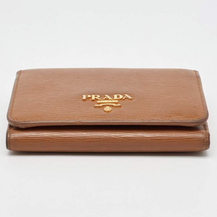 Pre Owned Prada Tan Vittello Move Leather Trifold Wallet