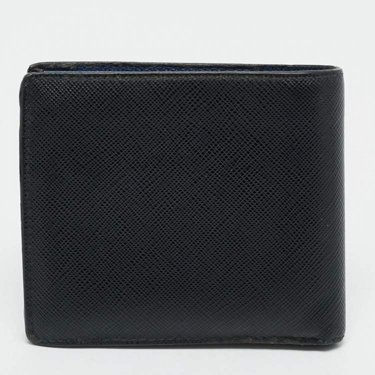 Pre Owned Prada Black Saffiano Metal Leather Logo Bifold Wallet