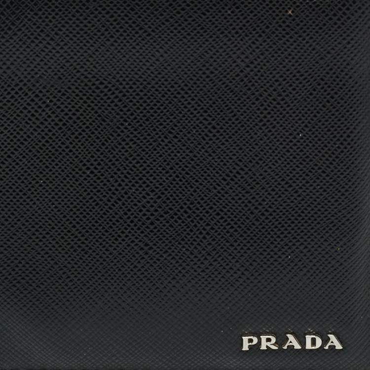 Pre Owned Prada Black Saffiano Metal Leather Logo Bifold Wallet