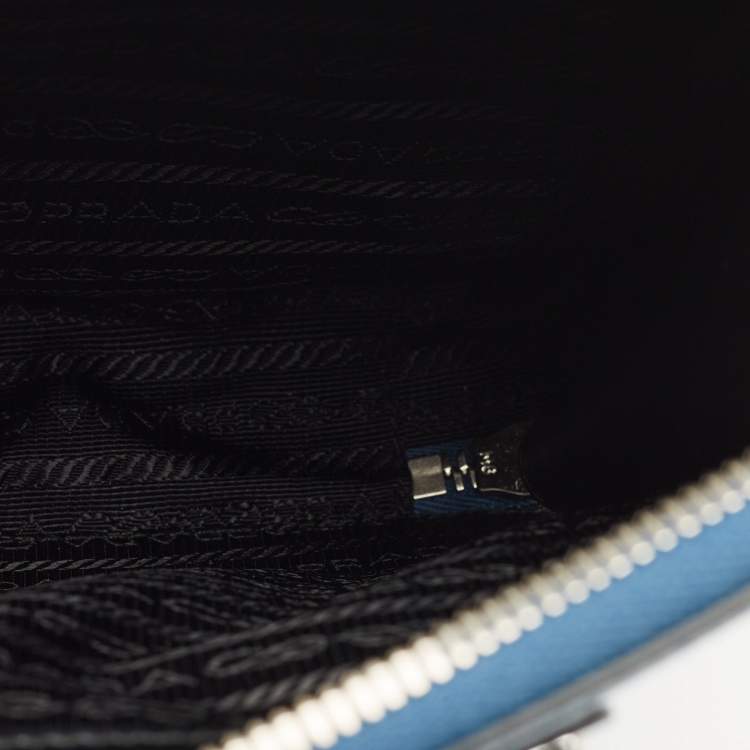 Pre Owned Prada Blue Saffiano Lux Leather Brique Sling Bag