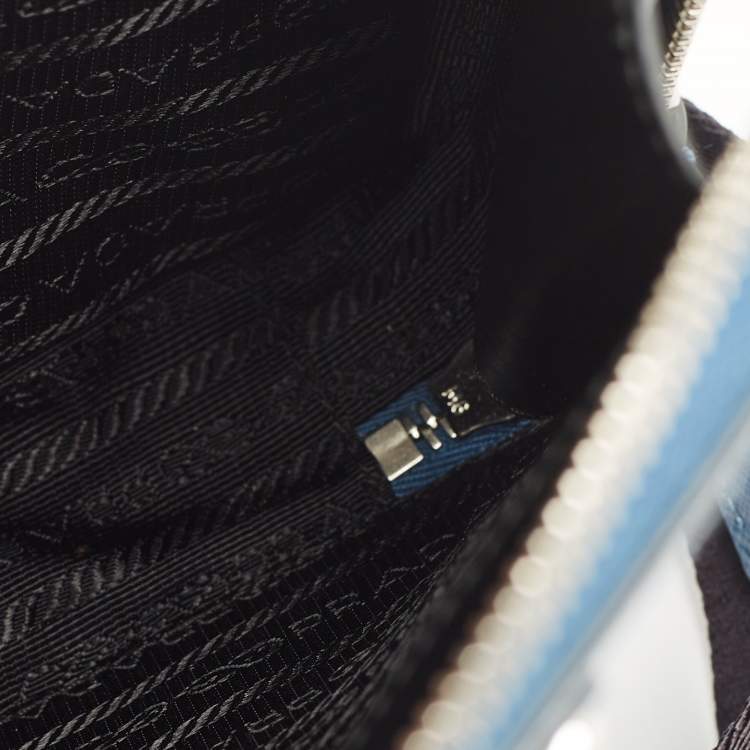 Pre Owned Prada Blue Saffiano Lux Leather Brique Sling Bag