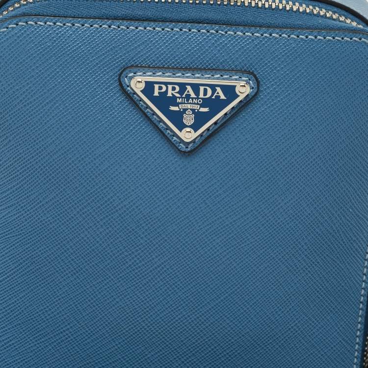Pre Owned Prada Blue Saffiano Lux Leather Brique Sling Bag
