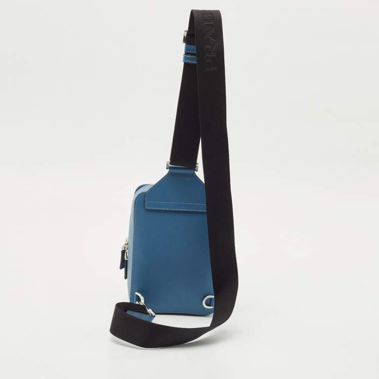 Pre Owned Prada Blue Saffiano Lux Leather Brique Sling Bag