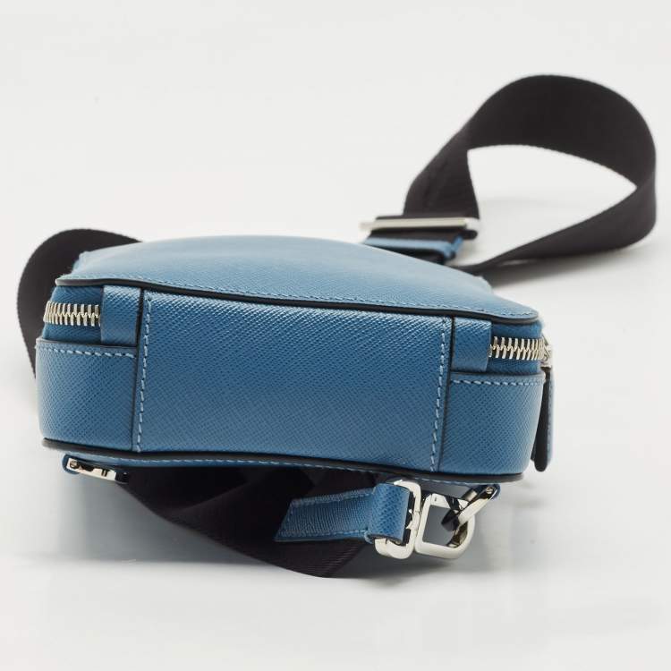Pre Owned Prada Blue Saffiano Lux Leather Brique Sling Bag