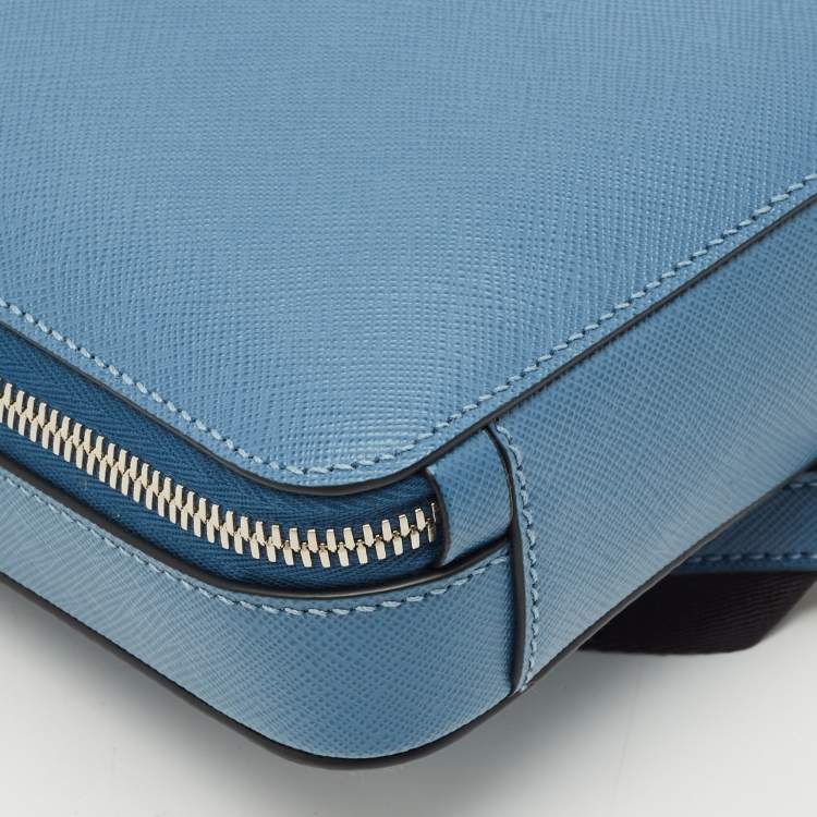 Pre Owned Prada Blue Saffiano Lux Leather Brique Sling Bag