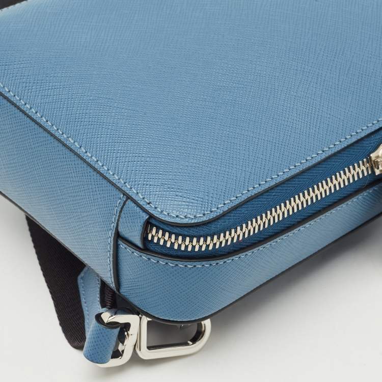 Pre Owned Prada Blue Saffiano Lux Leather Brique Sling Bag