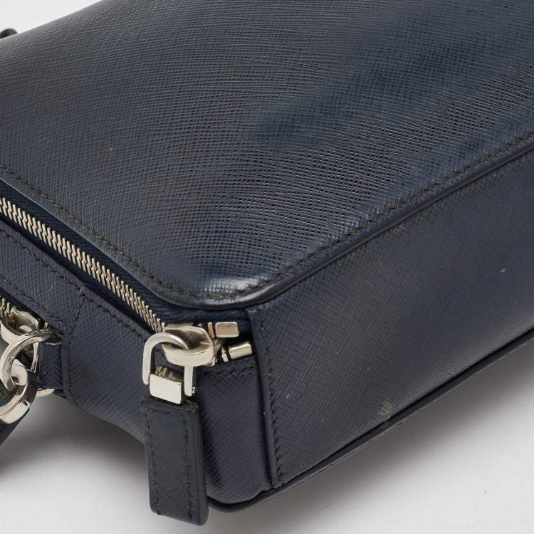 Pre Owned Prada Navy Blue Saffiano Leather Wristlet Pouch Clutch