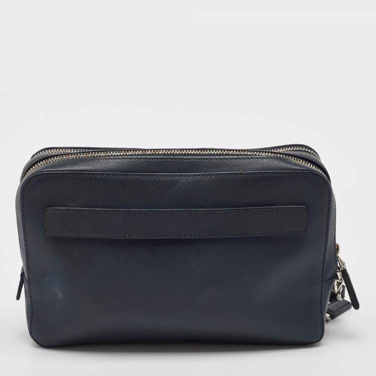 Pre Owned Prada Navy Blue Saffiano Leather Wristlet Pouch Clutch