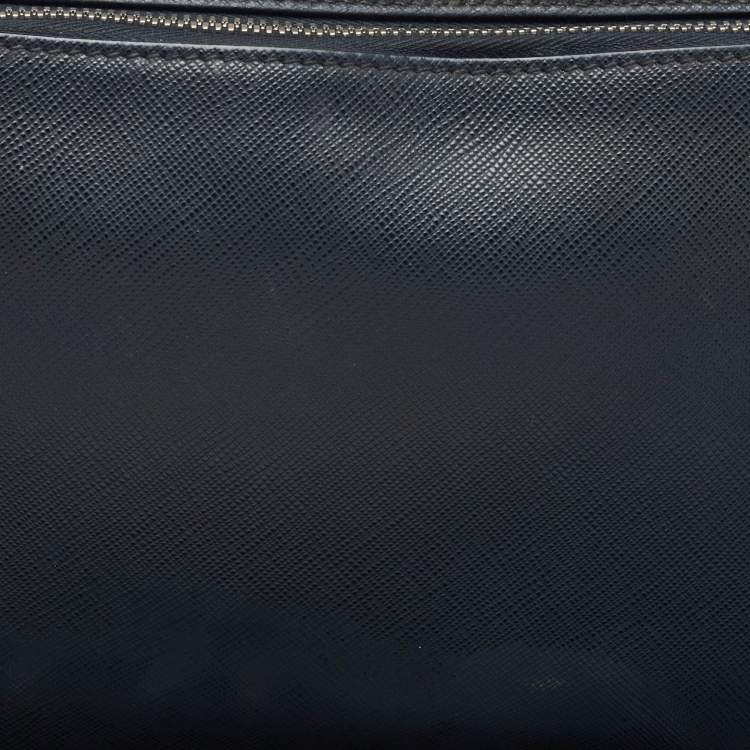 Pre Owned Prada Navy Blue Saffiano Leather Wristlet Pouch Clutch
