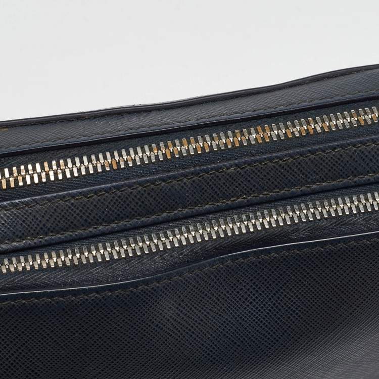 Pre Owned Prada Navy Blue Saffiano Leather Wristlet Pouch Clutch