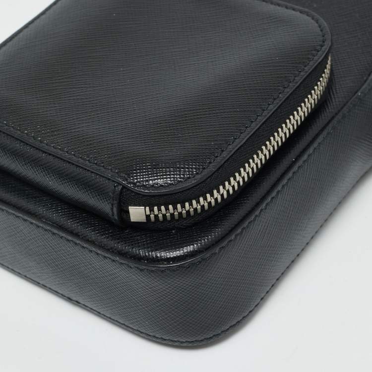 Pre Owned Prada Black Saffiano Lux Leather Phone Crossbody Bag