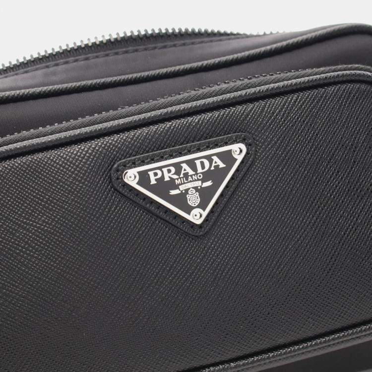 Pre Owned Prada Tessuto Black Nylon Saffiano Leather Shoulder Bag