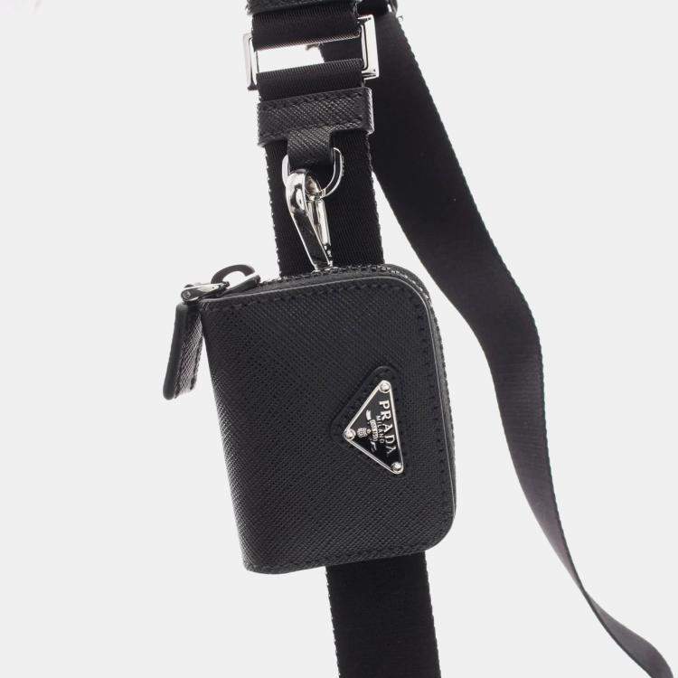 Pre Owned Prada Tessuto Black Nylon Saffiano Leather Shoulder Bag