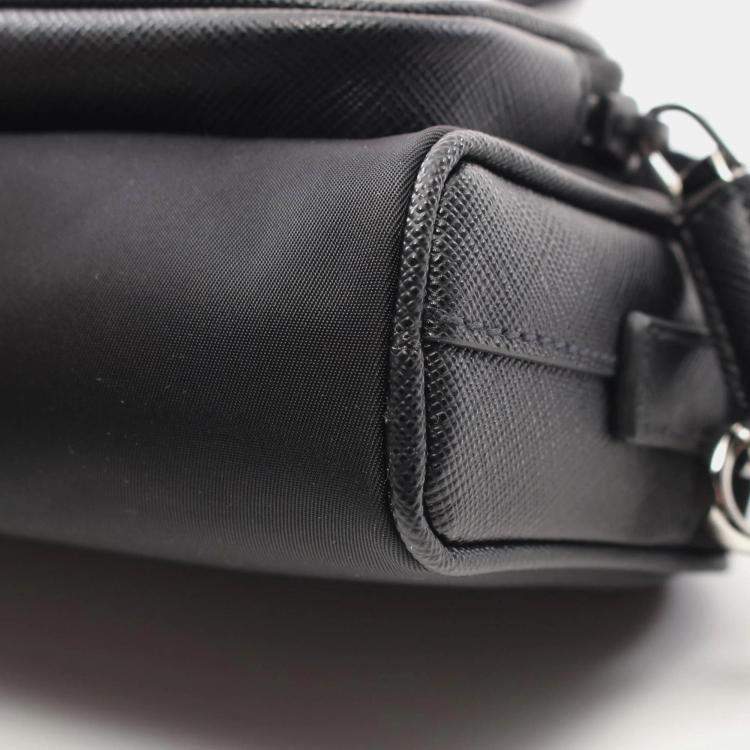 Pre Owned Prada Tessuto Black Nylon Saffiano Leather Shoulder Bag