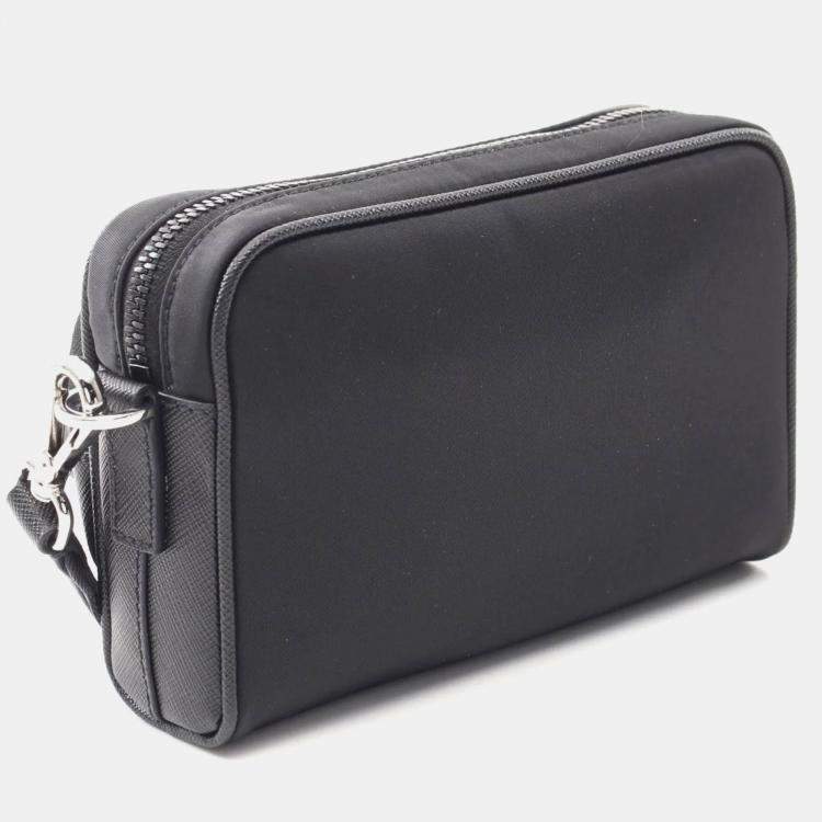 Pre Owned Prada Tessuto Black Nylon Saffiano Leather Shoulder Bag