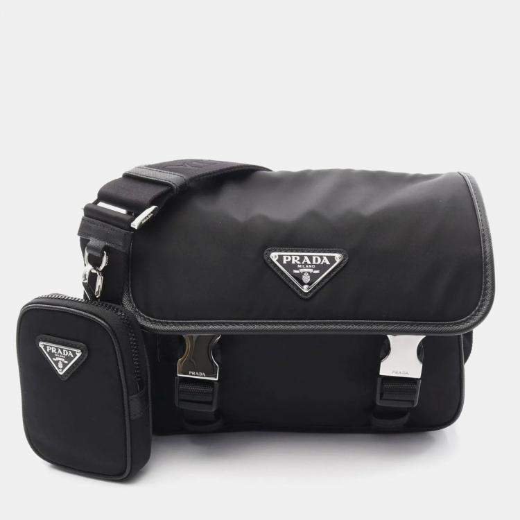 Pre Owned Prada Tessuto Black Re-Nylon Saffiano Leather Bag