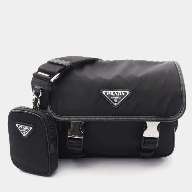 Pre Owned Prada Tessuto Black Re-Nylon Saffiano Leather Bag