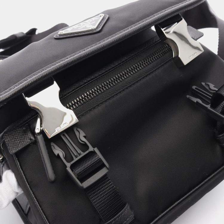 Pre Owned Prada Tessuto Black Re-Nylon Saffiano Leather Bag