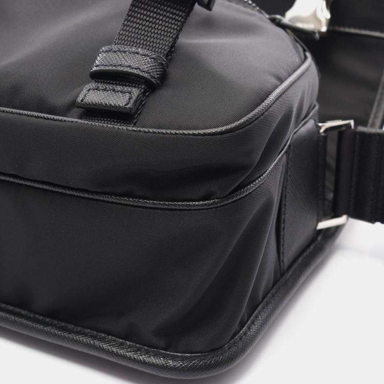 Pre Owned Prada Tessuto Black Re-Nylon Saffiano Leather Bag
