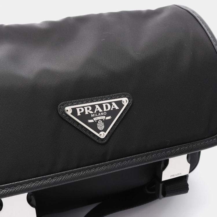 Pre Owned Prada Tessuto Black Re-Nylon Saffiano Leather Bag